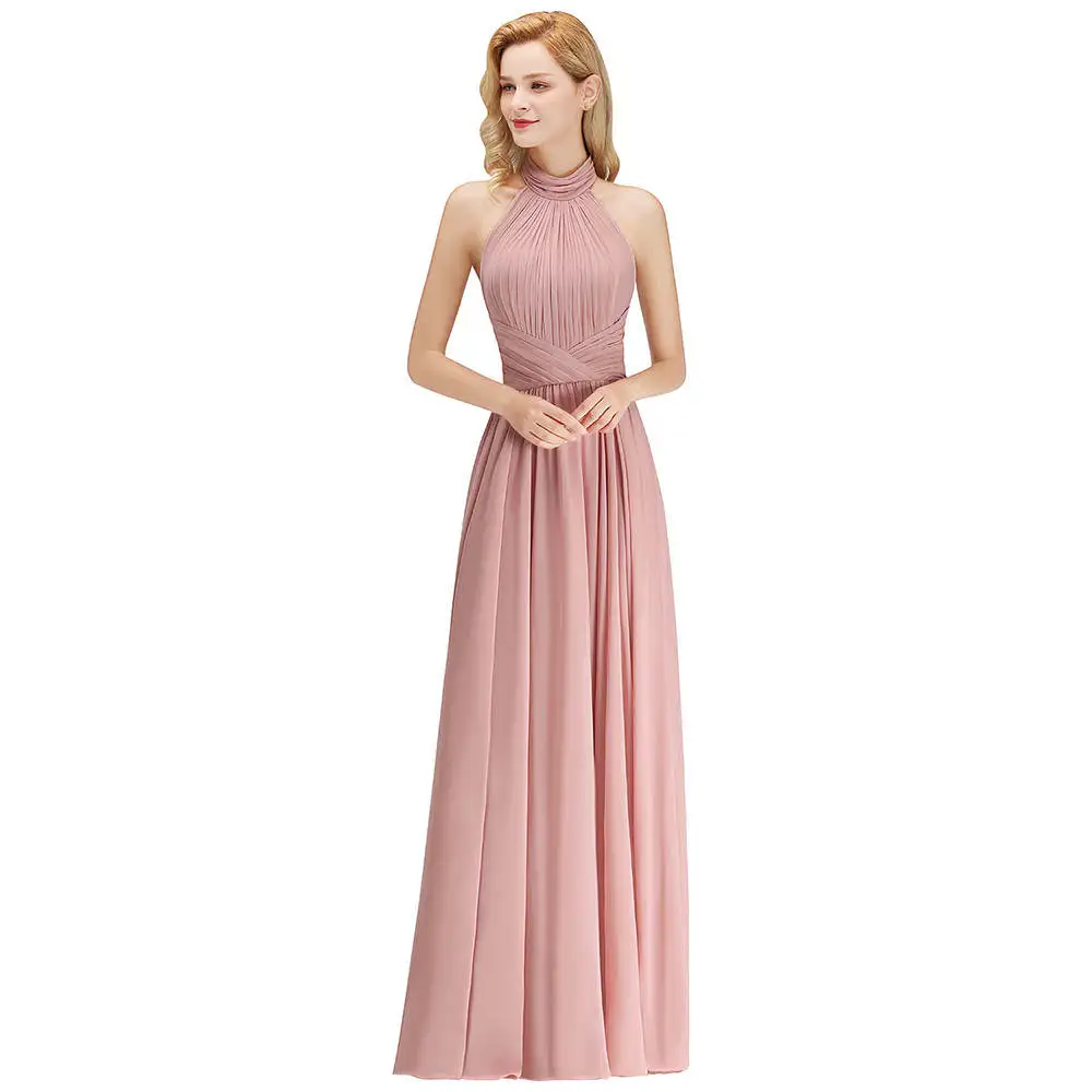  2019  New Dusty Rose Halter  Bridesmaid  Dresses  Pleat Cheap 