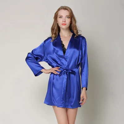 Женские пикантные Sleepdress+ халат 2 шт. одеяние и платье комплект Новое поступление кружева лоскутное шелковые пижамы больших размеров повседневная домашняя одежда