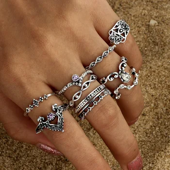 

24 Sets/Lot (10Pcs Per Lot, Total 240Pcs) Midi Ring Sets for Women Anel Vintage Tibetan Turkish Silver Color Bulk Wholesale