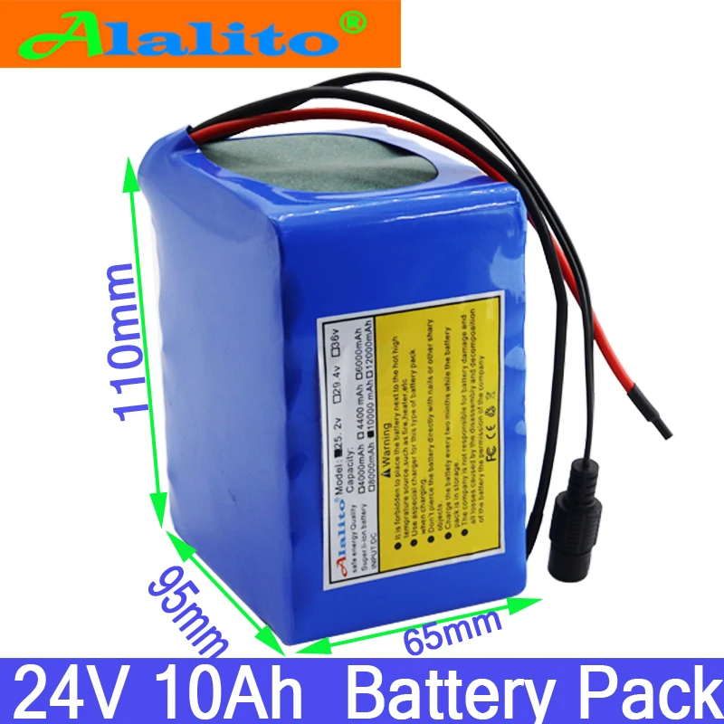 Alalito Высокая емкость 6S5P 24V 10Ah 18650 аккумулятор литий ионный 25 2 V 10000mAh велосипед