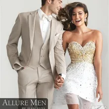 Custom Made шампанское Жених Смокинги Пик White Satin Нагрудные Жених свадебный Дружки платье/Мужские Костюмы(Куртка+ Брюки+ галстук+ жилет