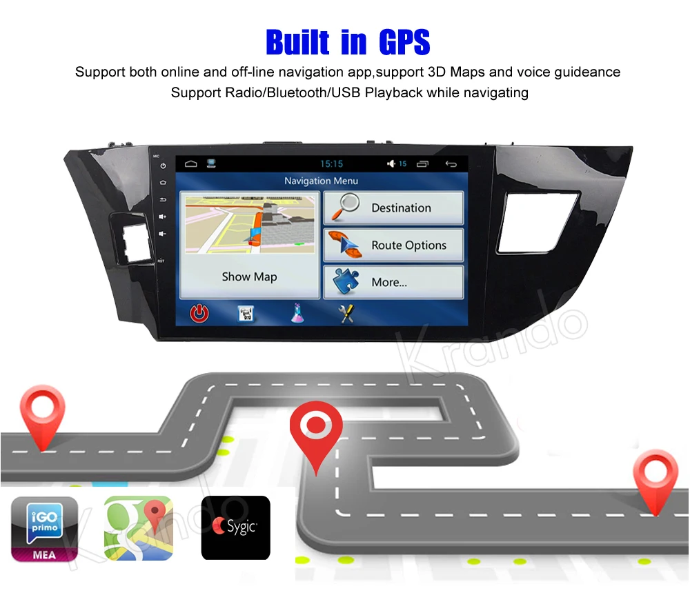 Krando toyota corolla Android car radio gps navigation multimedia system (5)
