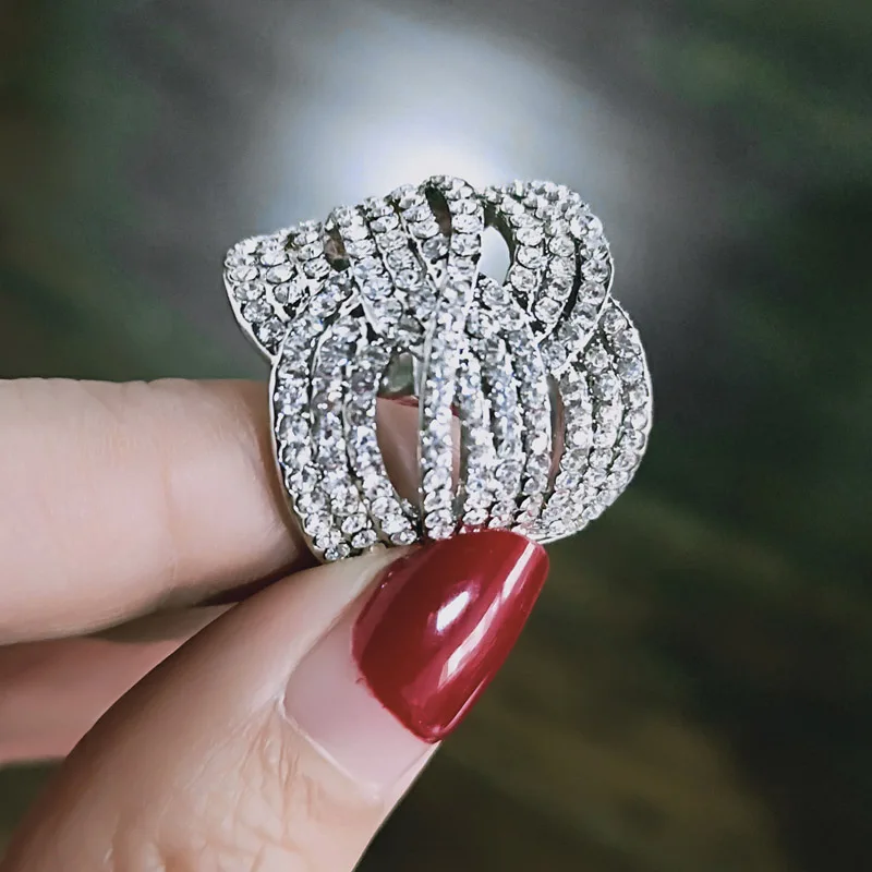 

SINLEERY Luxury Full Cubic Zirconia Female Big Rings For Women Silver Color Party Wedding Jewelry JZ491 SSC
