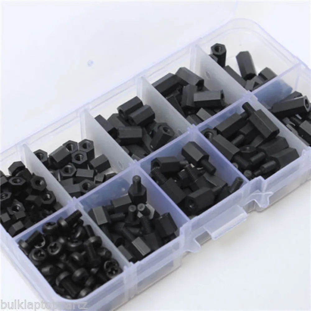 180Pcs//set Nylon M3 Hex Column Male-Female Standoff Spacers Screw Nut Kit Box
