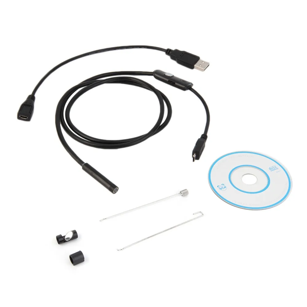 2018 Новый 1 м/7 мм объектив USB кабель мини жесткий осмотр Гибкая камера Водонепроницаемый эндоскоп бороскоп с 6 светодиодный для Android