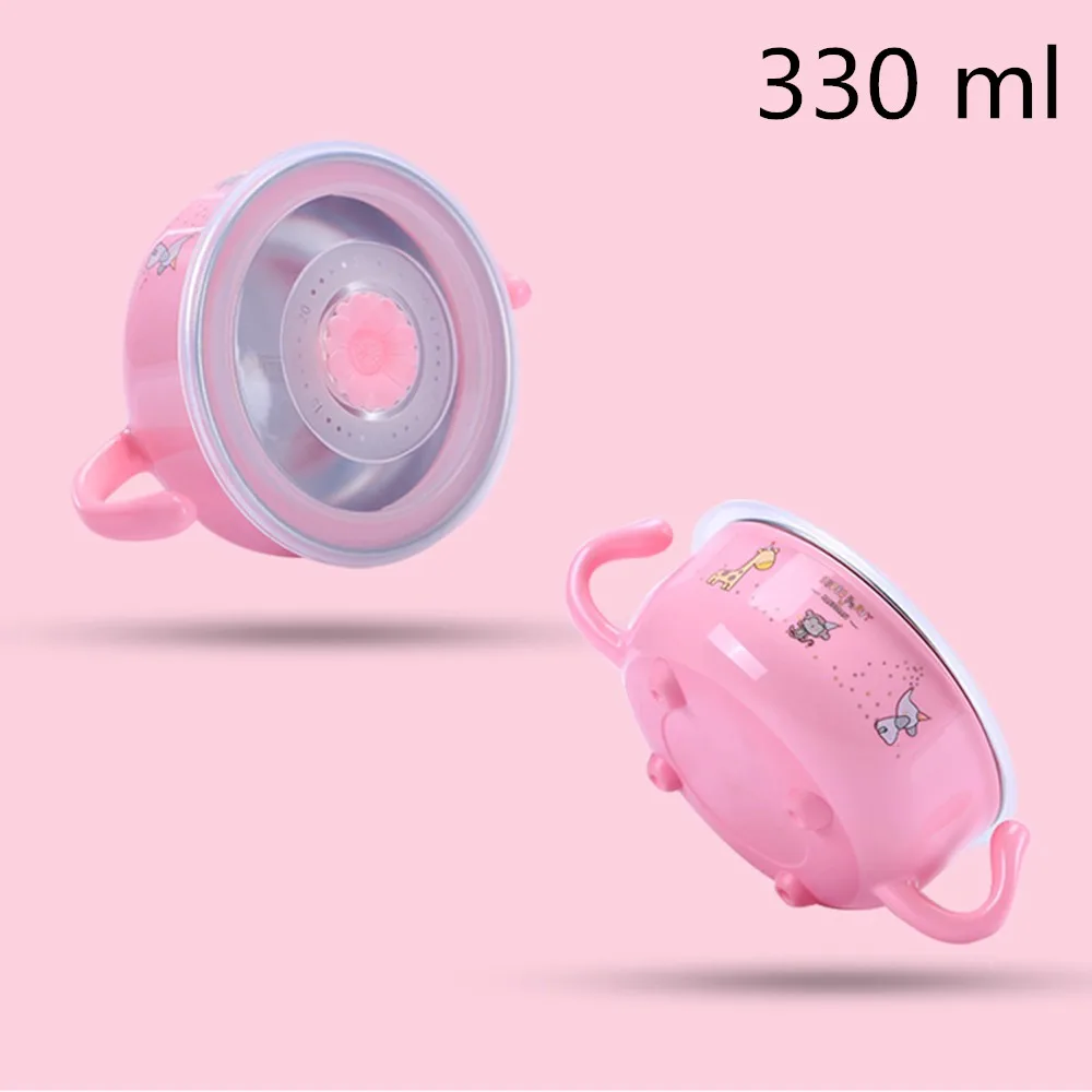 bowl 330ml pink Мультяшная детская ложка для кормления, детская ложка, посуда для кормления, Детская вилка, набор столовых приборов для детей, набор приборов из пшеничной соломы, детский обеденный - Цвет: bowl 330ml pink