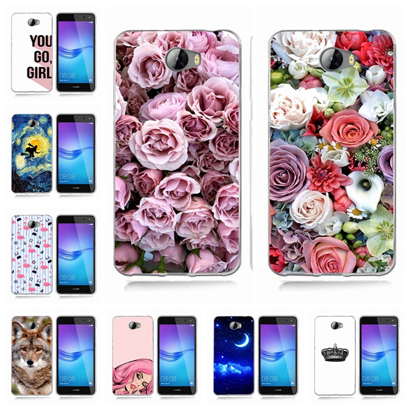 Силиконовый чехол для телефона Huawei P9 Lite/P8 Lite/P10 Lite Y5 ii Y5ii/5A LYO-L21/Y6 II Flower Plants Fruit Leaves Cat