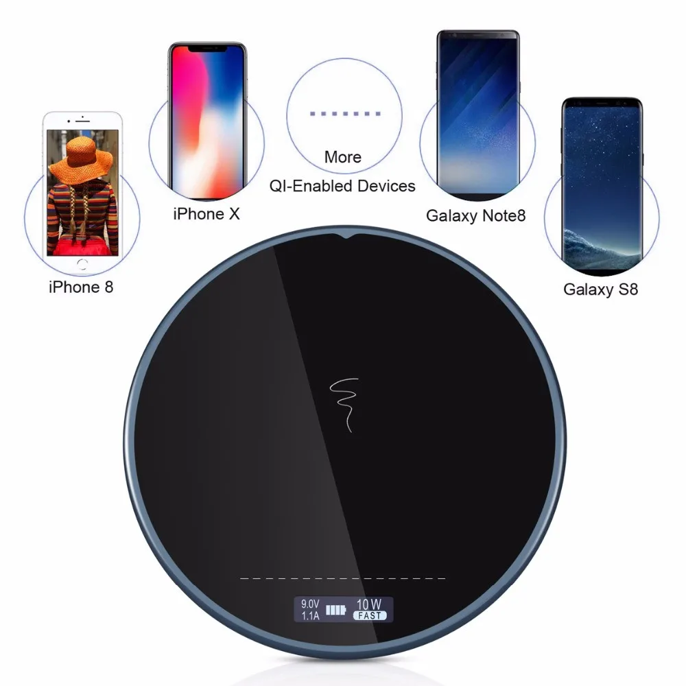Смарт-Дисплей Быстрая Зарядка Qi Беспроводной Зарядное устройство для Apple IPhone XS XR X 8 быстрая Беспроводная зарядка Pad для samsung смартфон S9 S8 S7