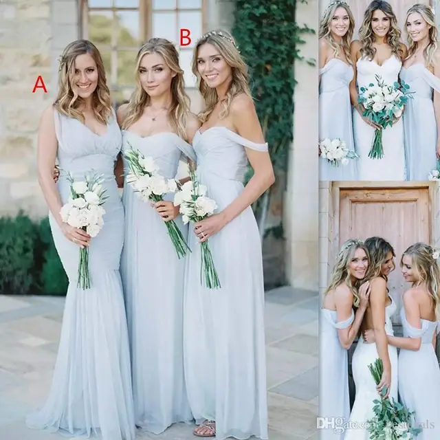 Beach Bridesmaid Dresses 2017 Ice Blue Chiffon Ruched Off Shoulder ...