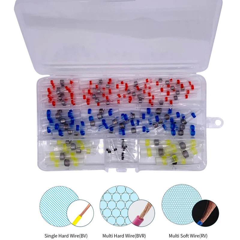Ceny 50 100 pcs mieszane termokurczliwe terminale sorderujące wodoodporne uszczelnienie tuleja lutownicza rury elektryczne izolowane złącza stykowe zestaw