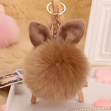 2016 Fur Pom Pom Keychain Fluffy porte clef women femme Pom Pom Key chain Rabbit Ear Fur Ball Key Chain Rings llavero Bag