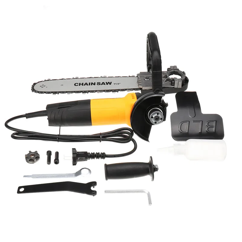 

650W 220V Adjustable Electric Portable Angle Grinder + 11.5 Inch Chainsaw Woodworking Cutting Chainsaw Bracket Tool Set