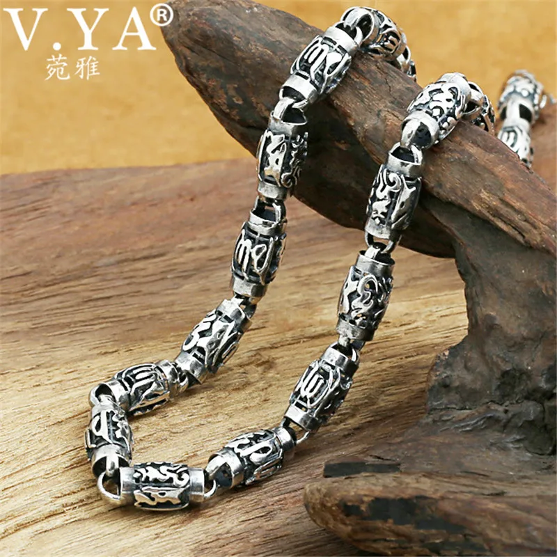 

V.YA 8mm Silver Male Necklace 925 Sterling Silver Necklaces Men's Chain Vintage Black Thai Silver Jewelry bijoux