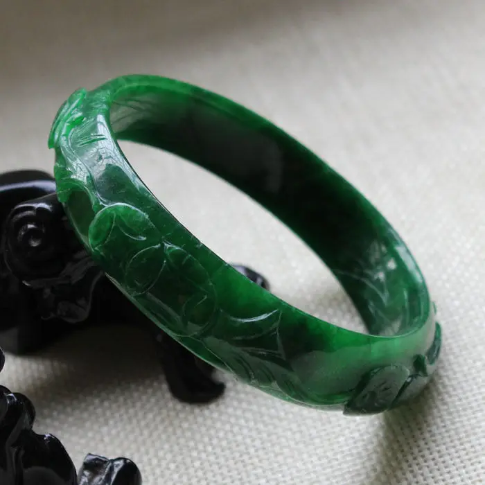 

A890 Vintage Chinese Hand-carved Emerald Green stoneite stone Bracelet Bangle 53mm 10.20 40