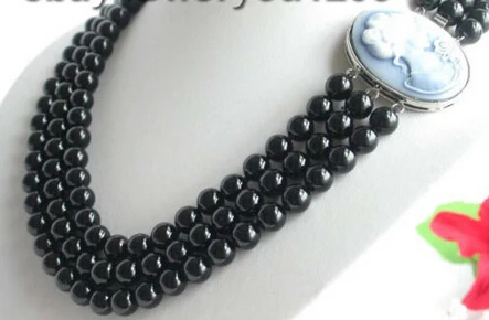 

song voge gem nanJ0526 Round Black Agate Necklace Cameo!