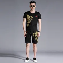 Модный повседневный комплект из футболки и шорт в китайском стиле с вышивкой и листьями, лето, качественный хлопковый льняной спортивный костюм для мужчин