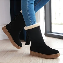 KarinLuna/ г. Новые зимние ботинки с бахромой, большие размеры 33-43 женская повседневная обувь на плоской подошве женские зимние теплые плюшевые ботинки на меху