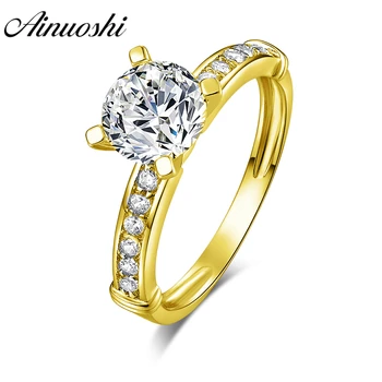 

AINUOSHI 14K Solid Yellow Gold Round Ring Channel Setting Band 1.25 CT SONA Diamond Woman Wedding Engagement Bridal Band Ring