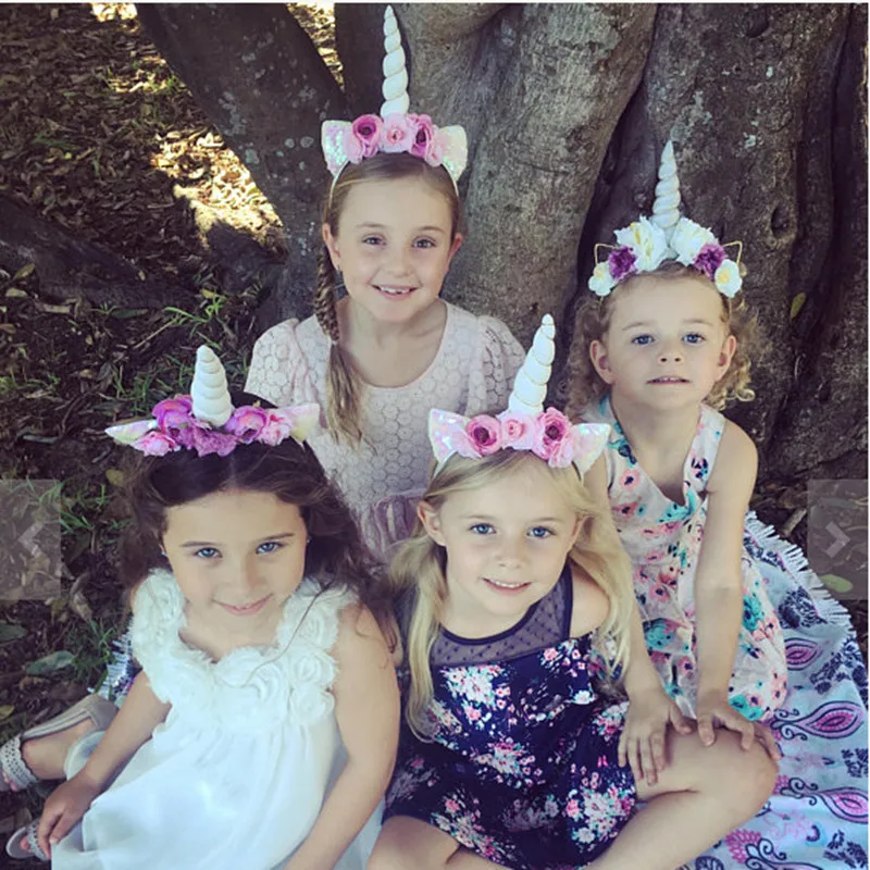 

Glitter Metallic Gold/Silver Horn with Flowers Hair Hoop Party For kids headband accessories