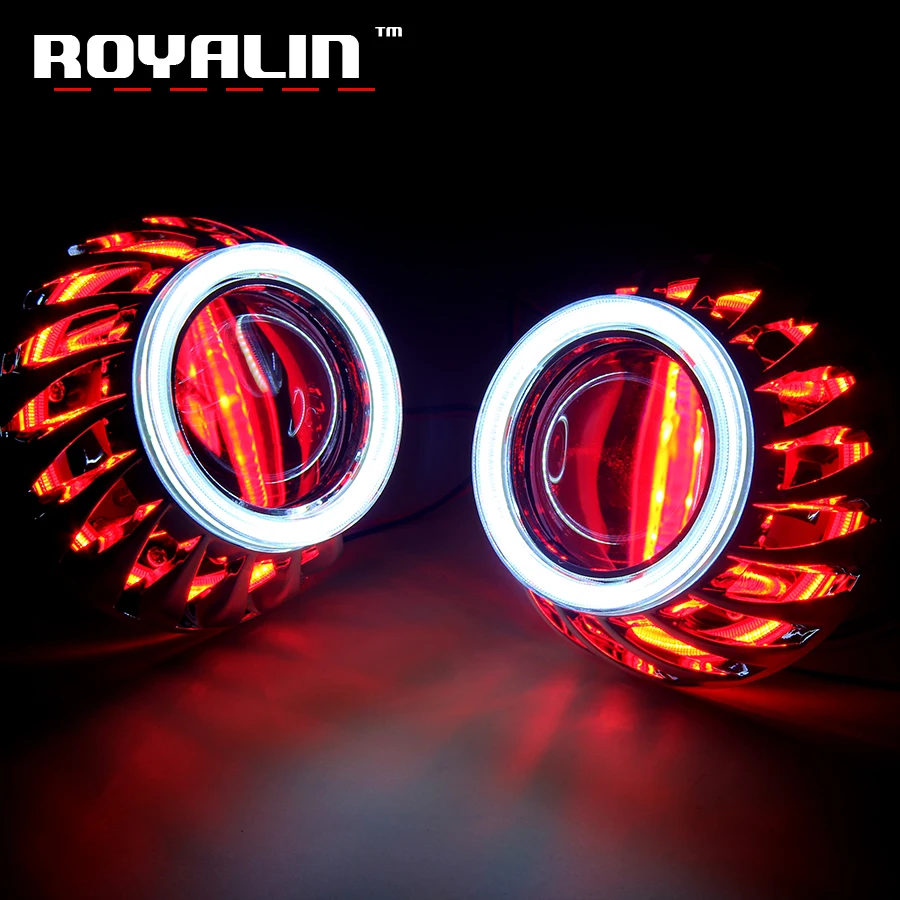 ROYALIN Мини проектор фары линзы с турбиной DRL двойной светодиодный COB ангельские