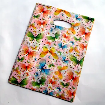 

500pcs Promotions 15x20cm Colorful butterfly pattern Gift Bags Plastic Boutique Pouches Shopping Gift Package Bag 01502013