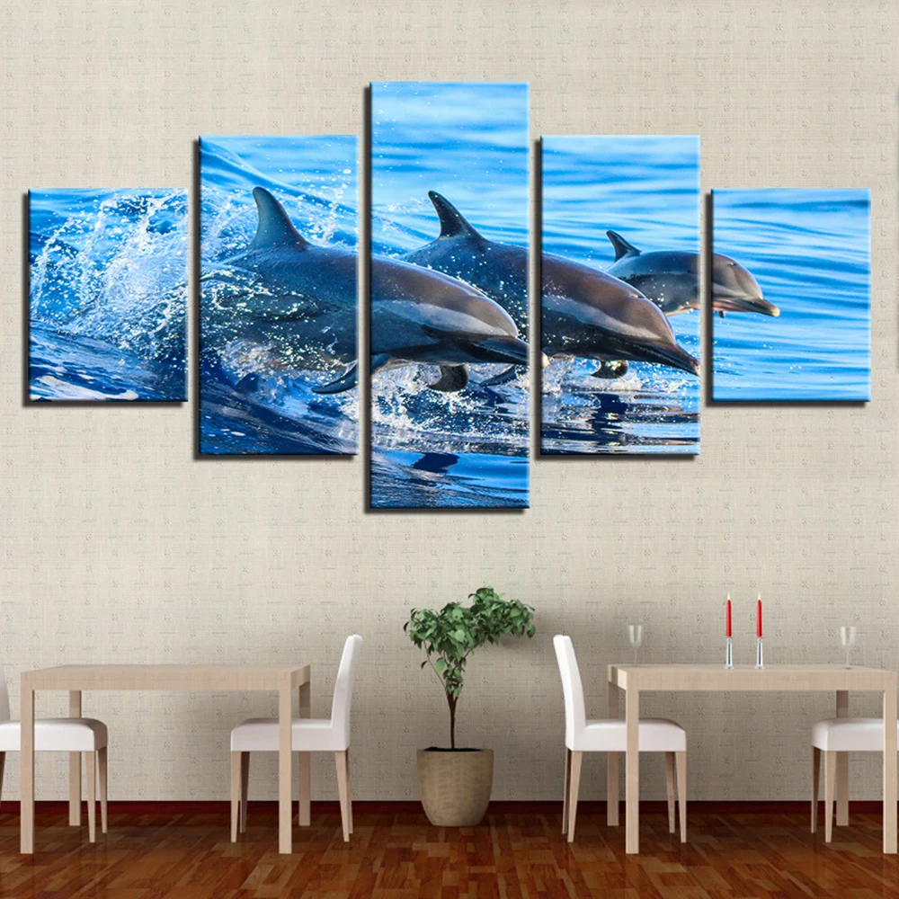 

Wall Art Canvas Painting HD Prints Home Decor Ocean Animal 5 Pieces Dolphin Modular Kids Room Pictures Scenery Artwork Poster