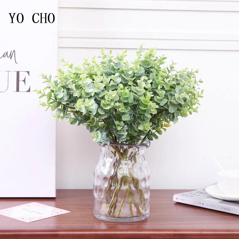 

YO CHO Artificial Flowers 40CM Eucalyptus Leaves High Quality Green Fake Plastic Plant Simulation Grass Money Leaf for Wedding