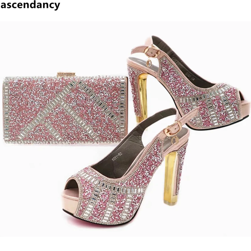 

New Women Italian African Party Pumps Shoes and Bag Nigerian Wedding Shoes and Bag Set Sales In Women Matching Shoes and Bag Set