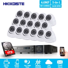 Home Security CCTV Camera System 16CH 5MP 4MP NVR AHD DVR System Kit + 16PCS Leds 40M IR Night Vision indoor Dome 4MP AHD Camera