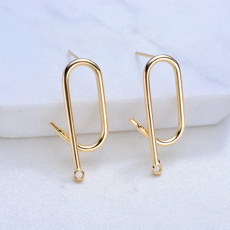 112) 6PCS Length 26MM 24K Gold Color Plated Brass Stud Earrings with Hanging Hole High Quality DIY Jewelry Making Findings