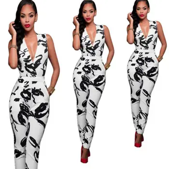 

Women Sleeveless Printed Deep V-Neck Playsuit Ladies Summer Romper Long New Jumpsuit Trousers Casual New