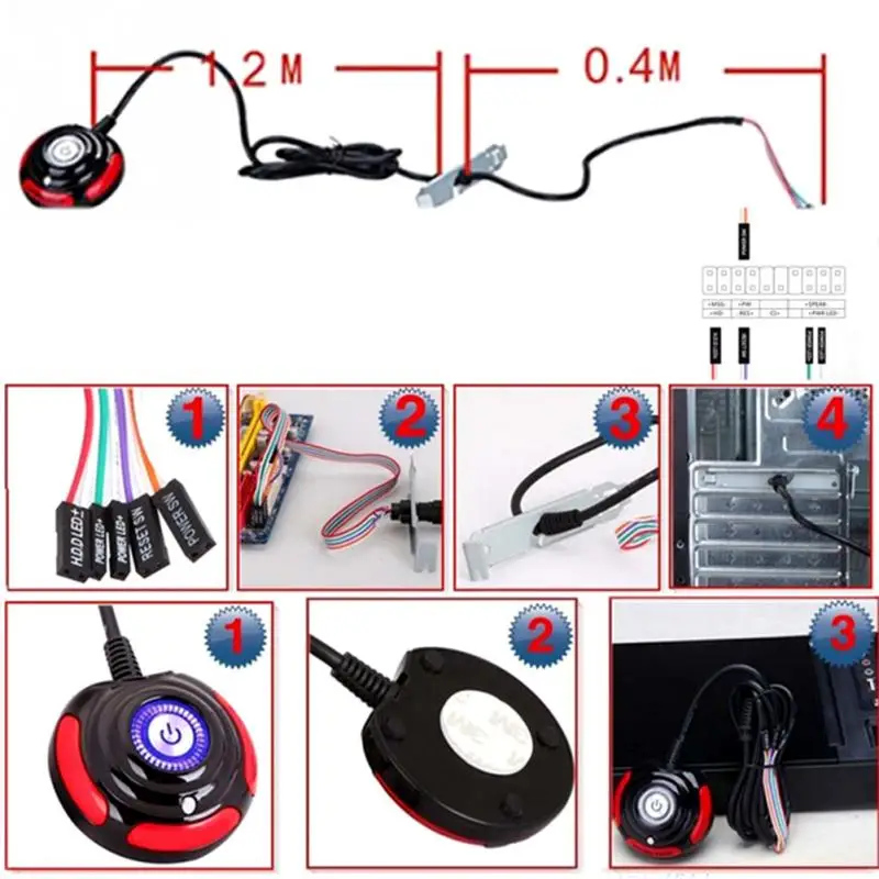 Для настольного ПК чехол для компьютера блок питания вкл/выкл сброс HDD кнопочный круглый большой переключатель с кабелем 1,6 м