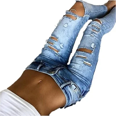 2017 Summer Fashion Jeans Women Ripped Hole Femme Skinny Pencil Pants Denim Pantalon Trousers Plus Size S-XXL | Женская одежда