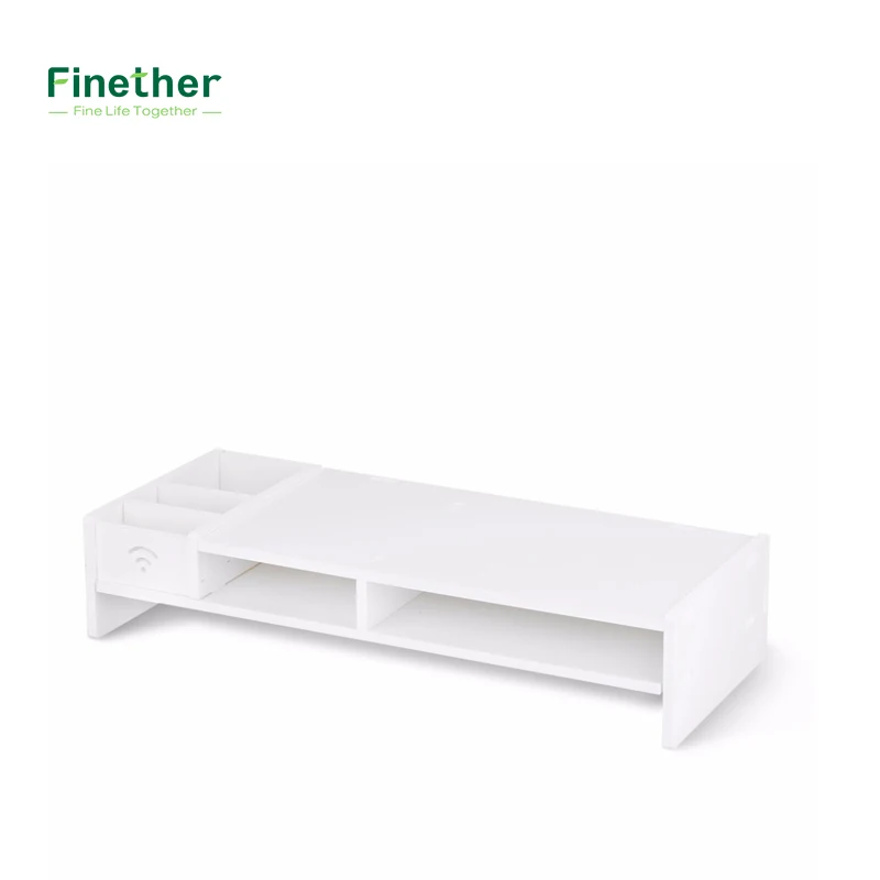 

Finether Wood Plastic Composite Computer Monitor Stand Desktop Organizer Rack with 5-Compartment Storage for Office Supplies