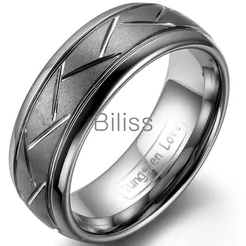 

8mm Top quality Gray Brushed Finish Tungsten Ring Diagonal Grooves Men Ring Engagement rings For Mens anelli uomo