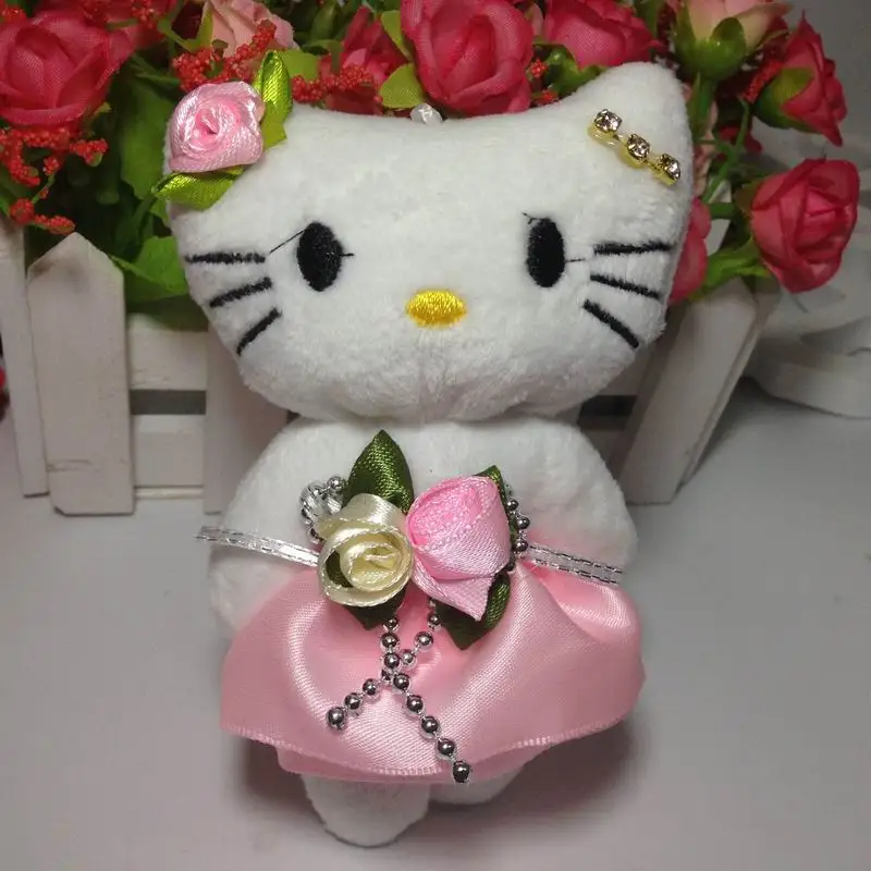10 см 10 шт. высокое качество kitty плюшевые игрушки камень лук KT кошка мягкие куклы для девочек детские игрушки подарок мини животные плюшевые куклы - Высота: pink flower