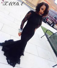Hot Fashion Black Lace Prom font b Dresses b font 2016 Full Sleeves Sexy Mermaid Prom