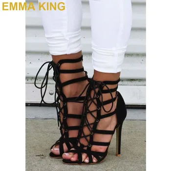 

Sexy Black Cross-tied Sandals 2019 Summer Shoes Women's Sandals Hollow Out Female Sandals Stiletto Thin High Heels For Woman