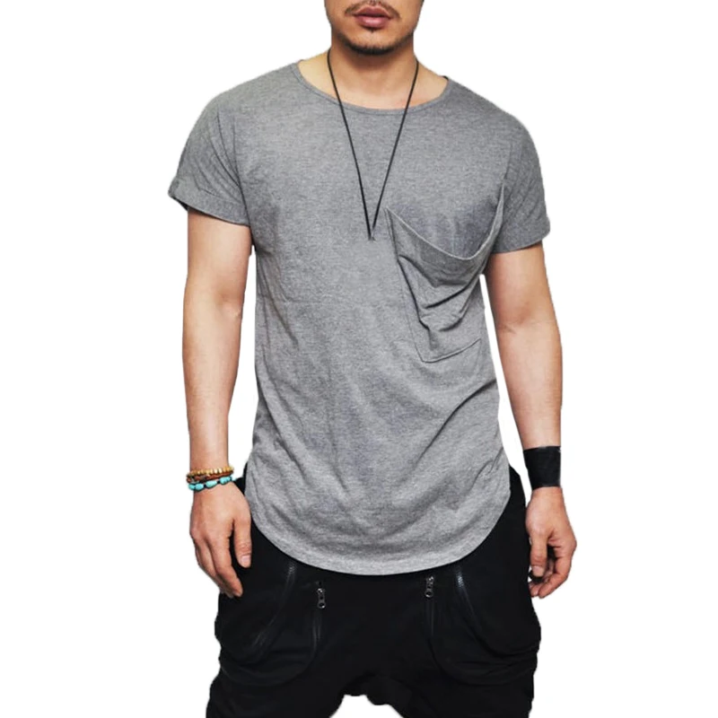 Men Edge Loose Fit Big Pockets O neck Short Sleeved t shirt Longline