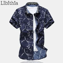 Мужские повседневные платья с принтом, рубашки, летние, большие размеры, M-7XL, короткий рукав, квадратный воротник, белая тонкая ткань, одежда K346