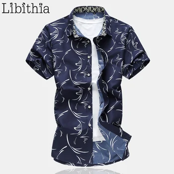 

Men Casual Printing Dress Shirts Summer Plus Size M-7XL Short Sleeve Square Collar White Slim Fit Thin Fabric Clothes K346