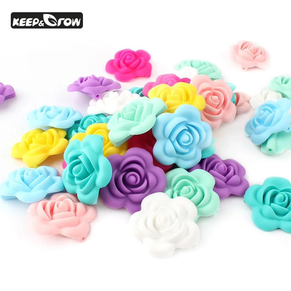 

10Pcs Silicone Rose Beads Food Grade Baby Teething Beads BPA Free Silicone Baby Teethers Baby Tooth Nursing Necklace Pendants