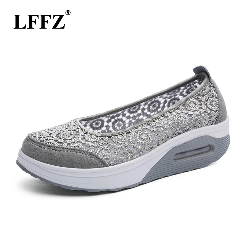 

LFFZ Women sneaker shoes outdoor breathable comfortable Platform shoes 2018 lightweight lace mesh casual women shoes JH117