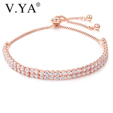 V. YA роскошный двойной линии Кристалл розовое золото браслет для женщин серебро две линии Круглый Циркон браслет женские ювелирные изделия подарок