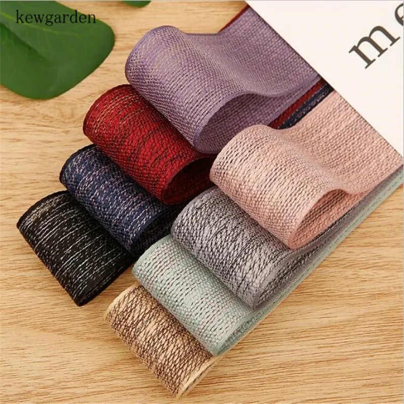 

Kewgarden 38mm 25mm 1.5" 1" 2 Colors Cotton Linen Satin Ribbon Handmade Tape DIY Brooch Hair Bowknot Accessories Webbing 20 Yard