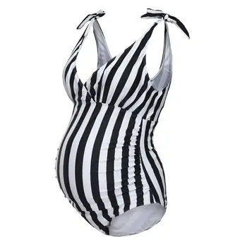 

Plus Size Sexy Maternity Women Stripe Print Bikinis One Piece Swimsuit Beachwear Pregnant Swimwear