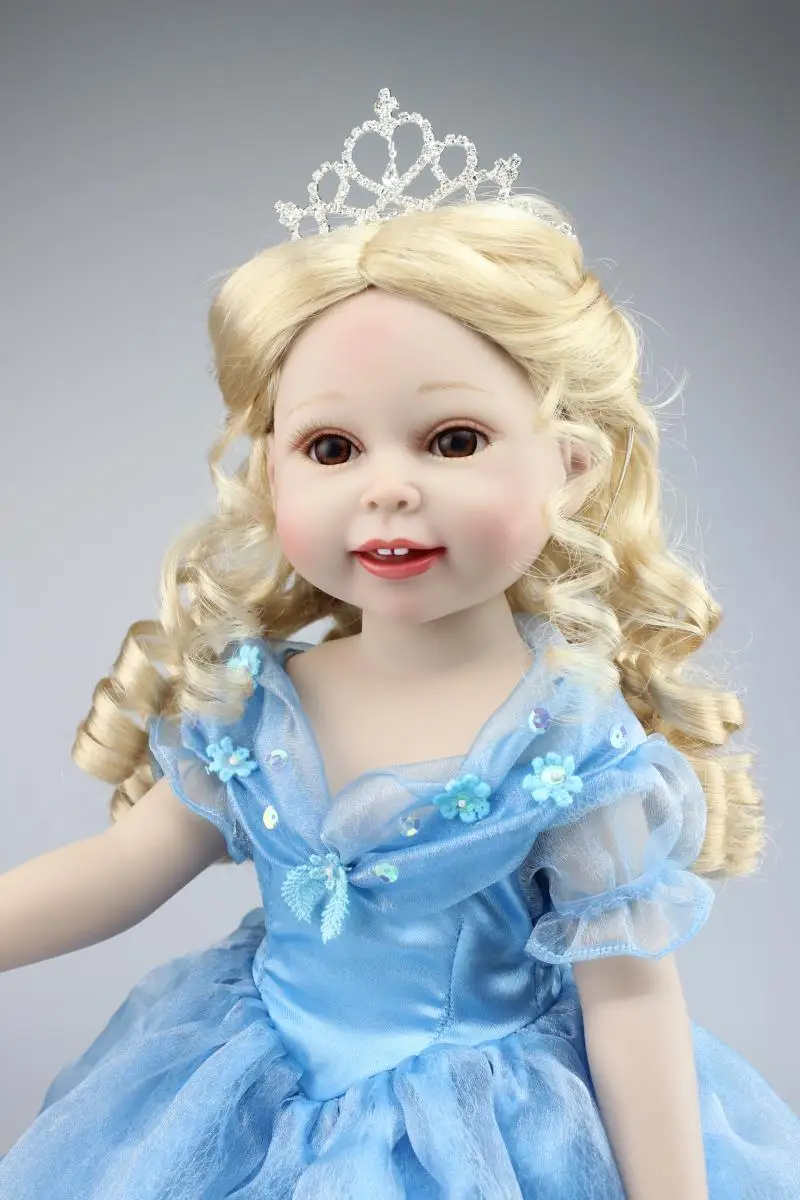 Cute cartoon style 18 Handmade Lifelike Reborn Dolls Silicone Vinyl Baby girl toy + blue dress princess girl doll for children