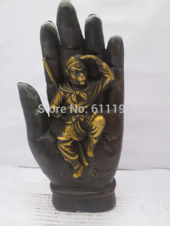 

Chinese Folk art hand-carved Bronze Gilt Monkey King sculpture,Antique home decoration Metal crafts