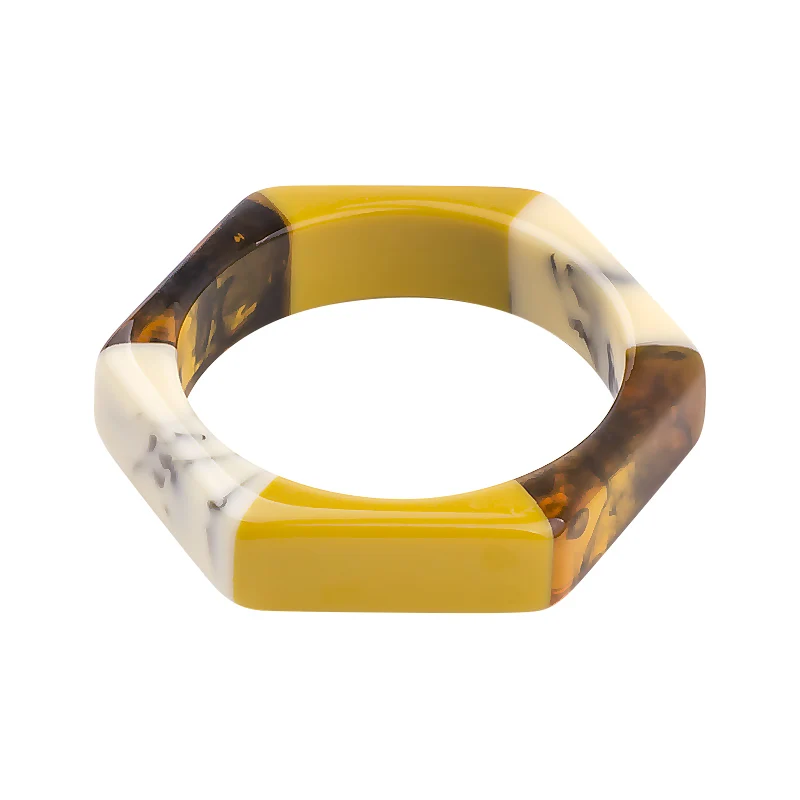 Модные Акриловые Модные браслеты на запястье браслеты для женщин смешанные цвета шестиугольник геометрический полимерный простой браслет Шарм подарки ювелирные изделия - Окраска металла: yellow