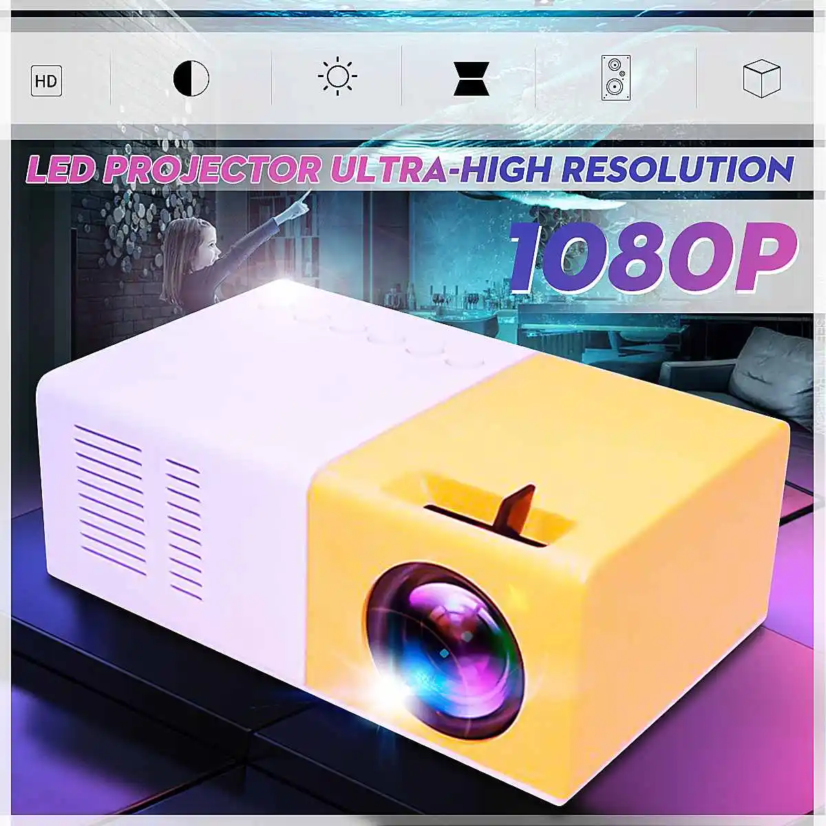

1080P Portable Projector LED TFT LCD Proyector Support AV USB SD Cards HDMI 23Languages+4:3 60inch Projector Screen Home Theater